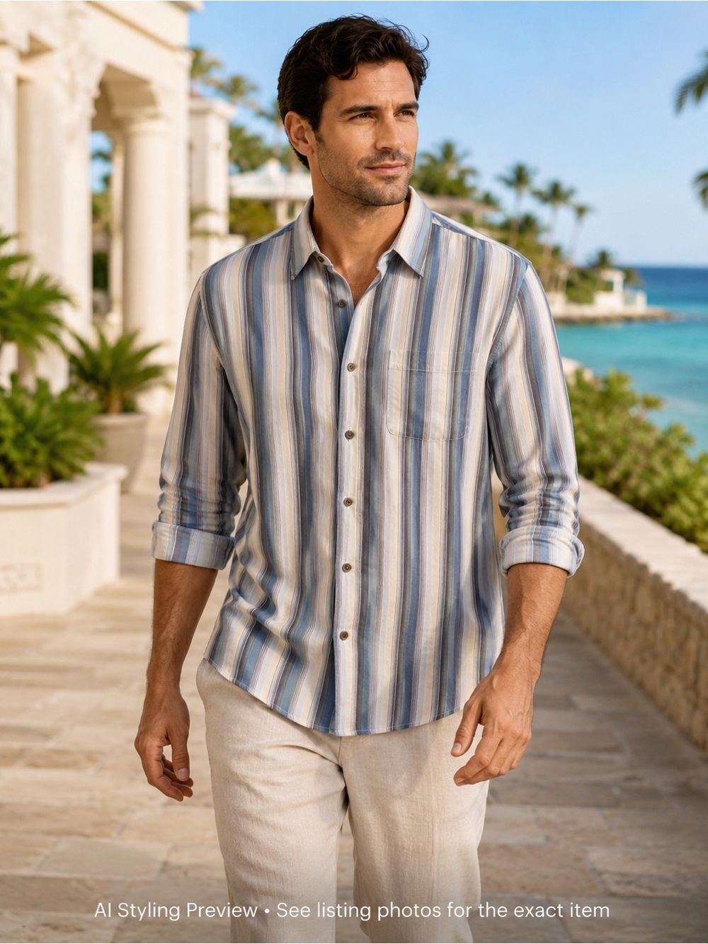 Tommy Bahama Silk Tencel Shirt Coastal Resort Button Down Men’s M
